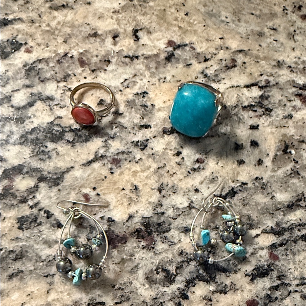 Turquoise and Red Stone Jewelry Set